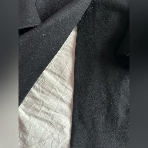 AllSaints Onix Pony Black Wool Coat Tailored Straight Coat Leather Trim Size 2 - Picture 13 of 14